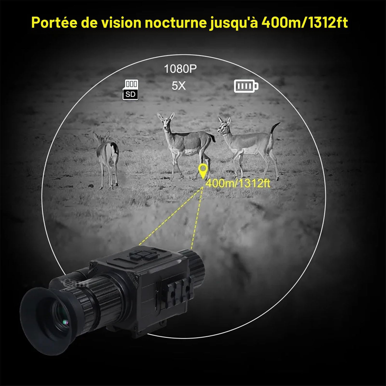 NK008 Lunette Numérique de Vision Nocturne pour la Chasse Viseur Infrarouge Monoculaire Zoom 5X avec Réticule Caméra Vidéo HD 1080P