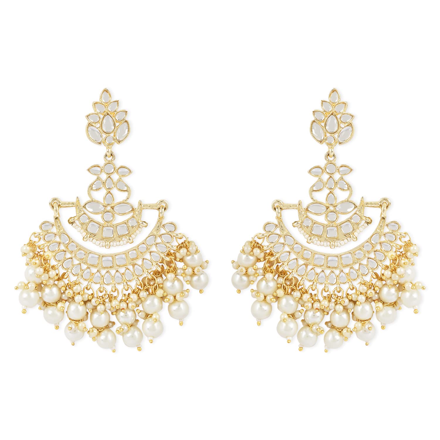 Traditional Gold Plated White Kundan Pearl Drop Chandbali Earring For Women/Girls-image-47