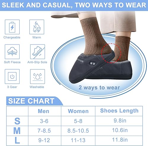 Miniatura 6 de RTDEP Calentador de pies, calentador eléctrico de pies con batería de 5000 mAh, pantuflas térmicas para mujeres y hombres, calentador de pies