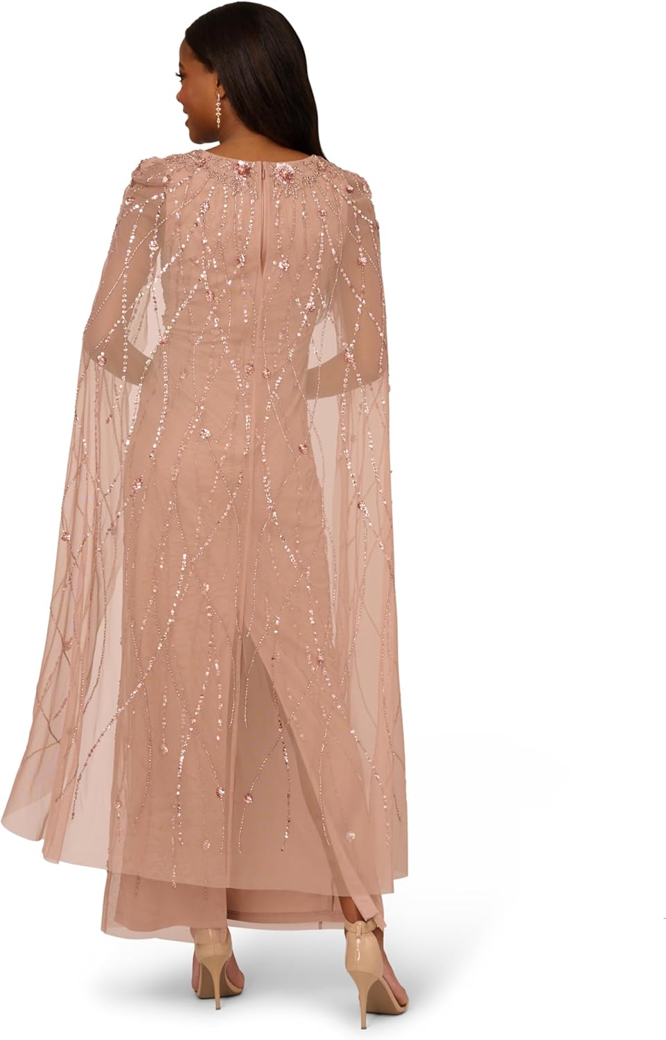 Adrianna Papell Women's Beaded Cape Long Dress