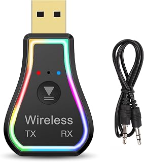 USB Bluetooth 5.0 Transmitter Receiver, 2-in-1 Mini Wireless Audio Adapter, RGB LED Bluetooth AUX Adapter for TV PC Headphones Speaker Car Home Stereo Systems