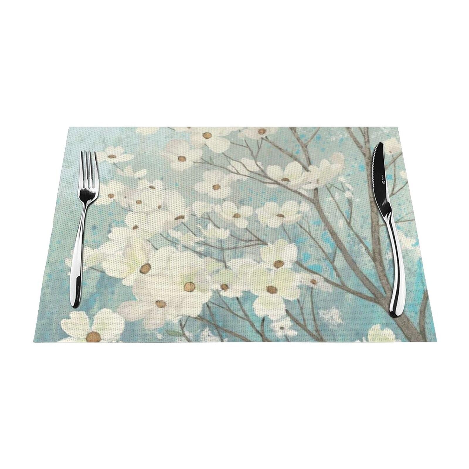 PVC Placemat Set of 1 PCS, 45x30 CM, Spring Dogwood Blossoms Printed Non-Slip Heat Resistant Place Mats for Kitchen Dining Table Indoor Outdoor