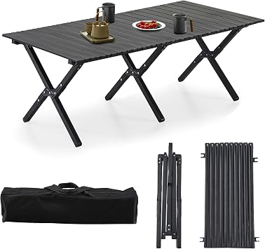 BOOSDEN Aluminum Roll-up Camping Table, Portable Low Picnic Table with Bag