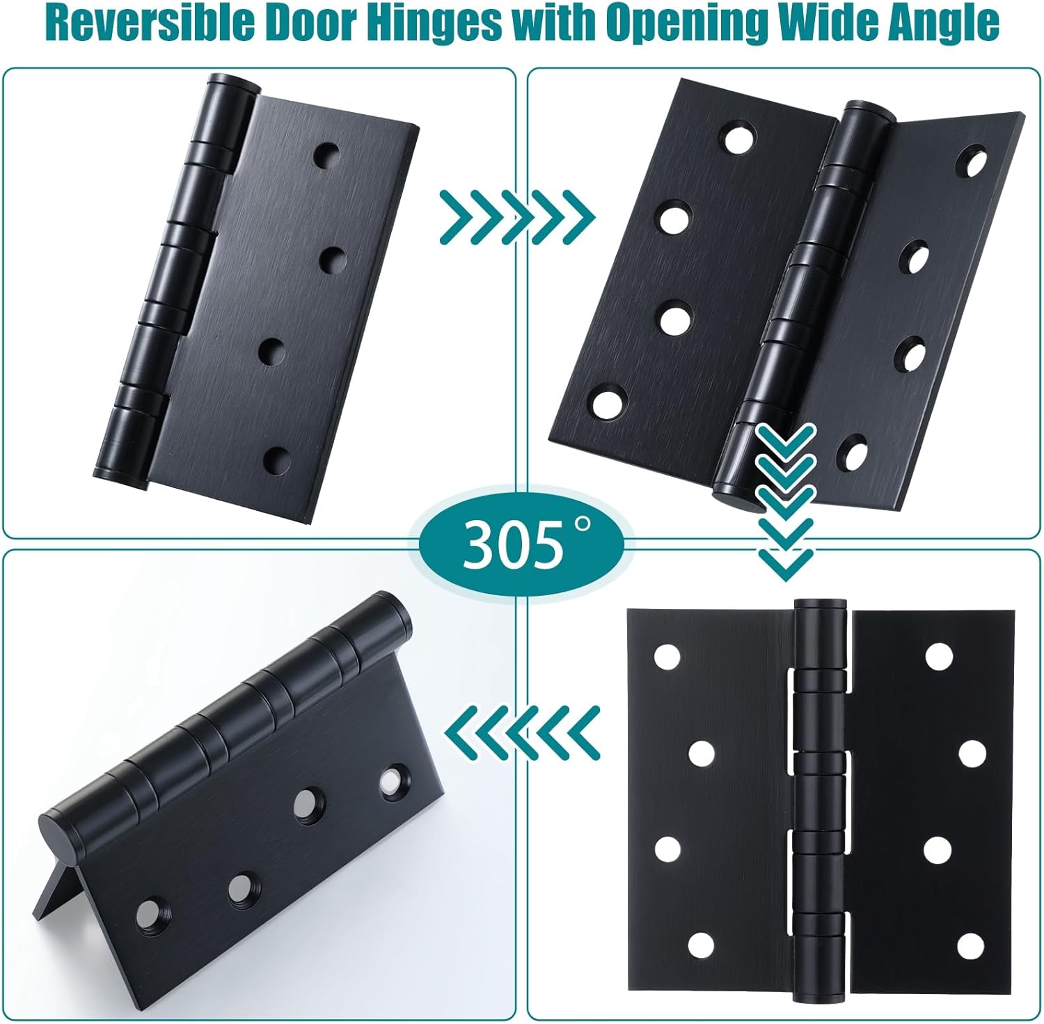 12 Pcs 4'' Ball Bearing Door Hinges Stainless Steel Heavy Duty Hinges 4 x 4 Inch Exterior Door Hinge (Square Corners,Black)