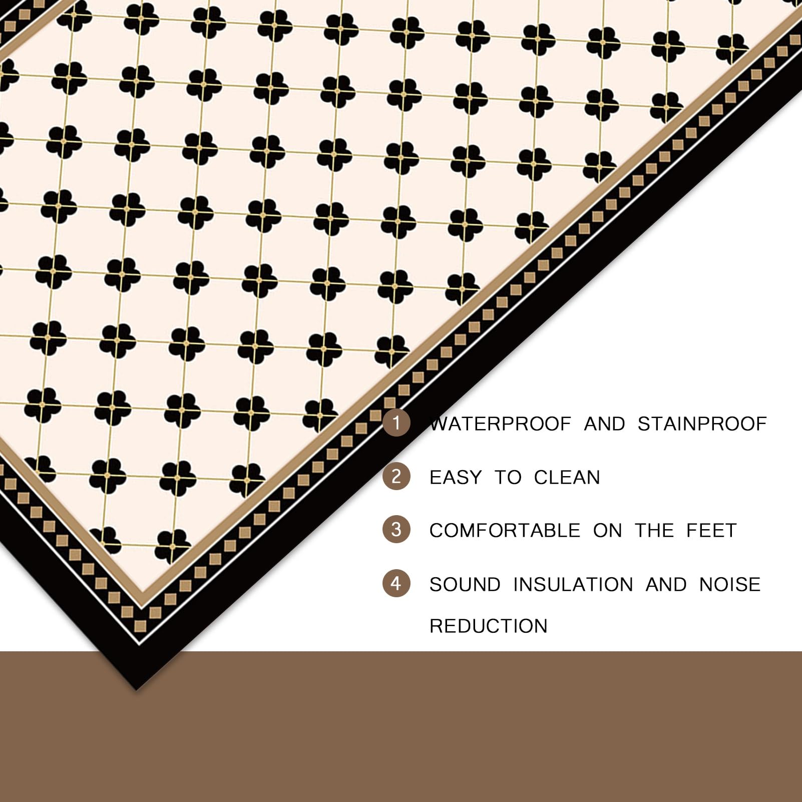 Tappeto moderno con bordo nero, per corridoio, con retro in gomma antiscivolo, per ingresso, soggiorno, camera da letto, corridoio, tappetino lavabile (80 x 300 cm)