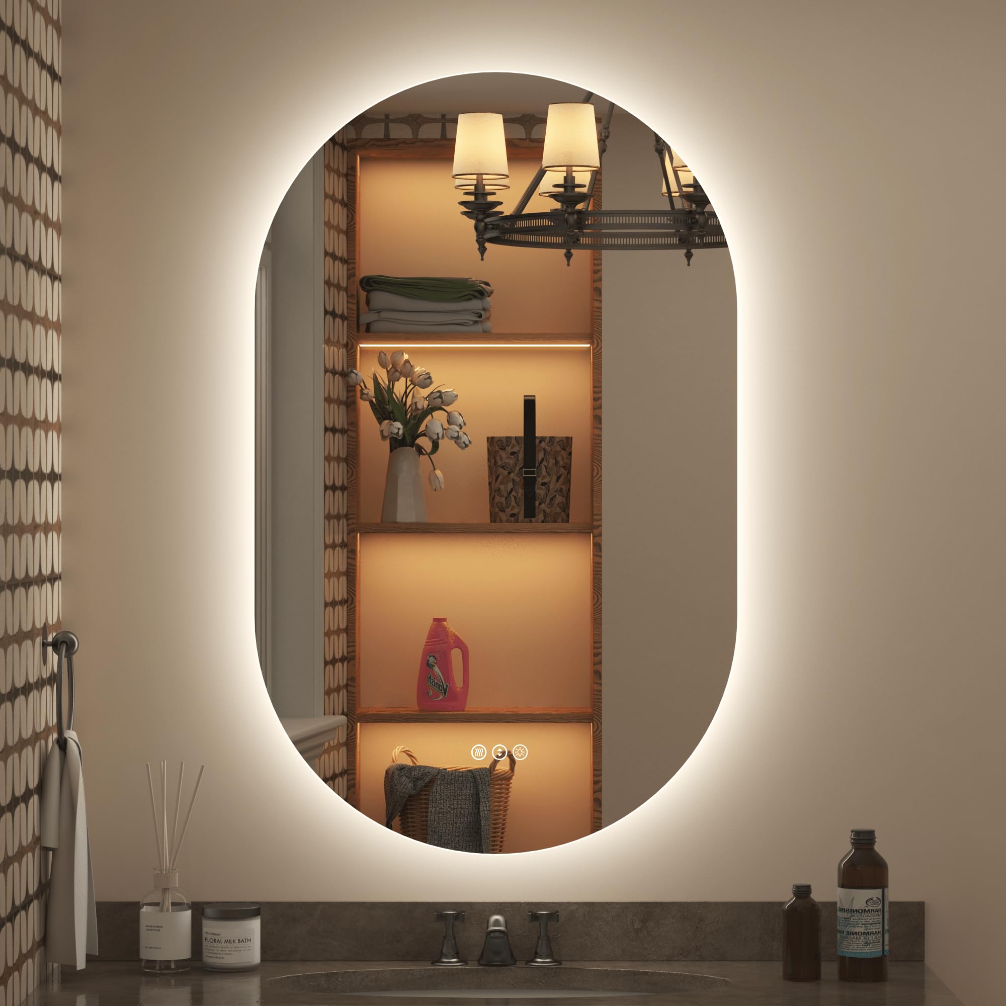 40x24 Inch Oval Backlit LED Bathroom Mirror with Lights