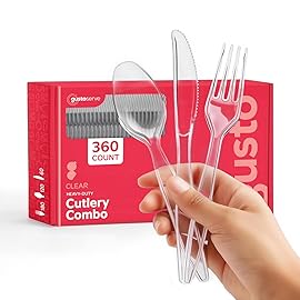 GUSTO [360 Combo Pack] Basic Clear Plastic Silverware, Heavyweight Disposable Utensils - 180 Forks, 120 Spoons and 60 Knives Cutlery, Perfect for Wedding, Parties and Events (Formerly Comfy Package)