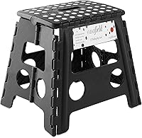 Vista 12 de Casafield Taburete plegable de 9 pulgadas con asa, negro, portátil, plegable, pequeño taburete de plástico para niños y adultos, uso en la cocina