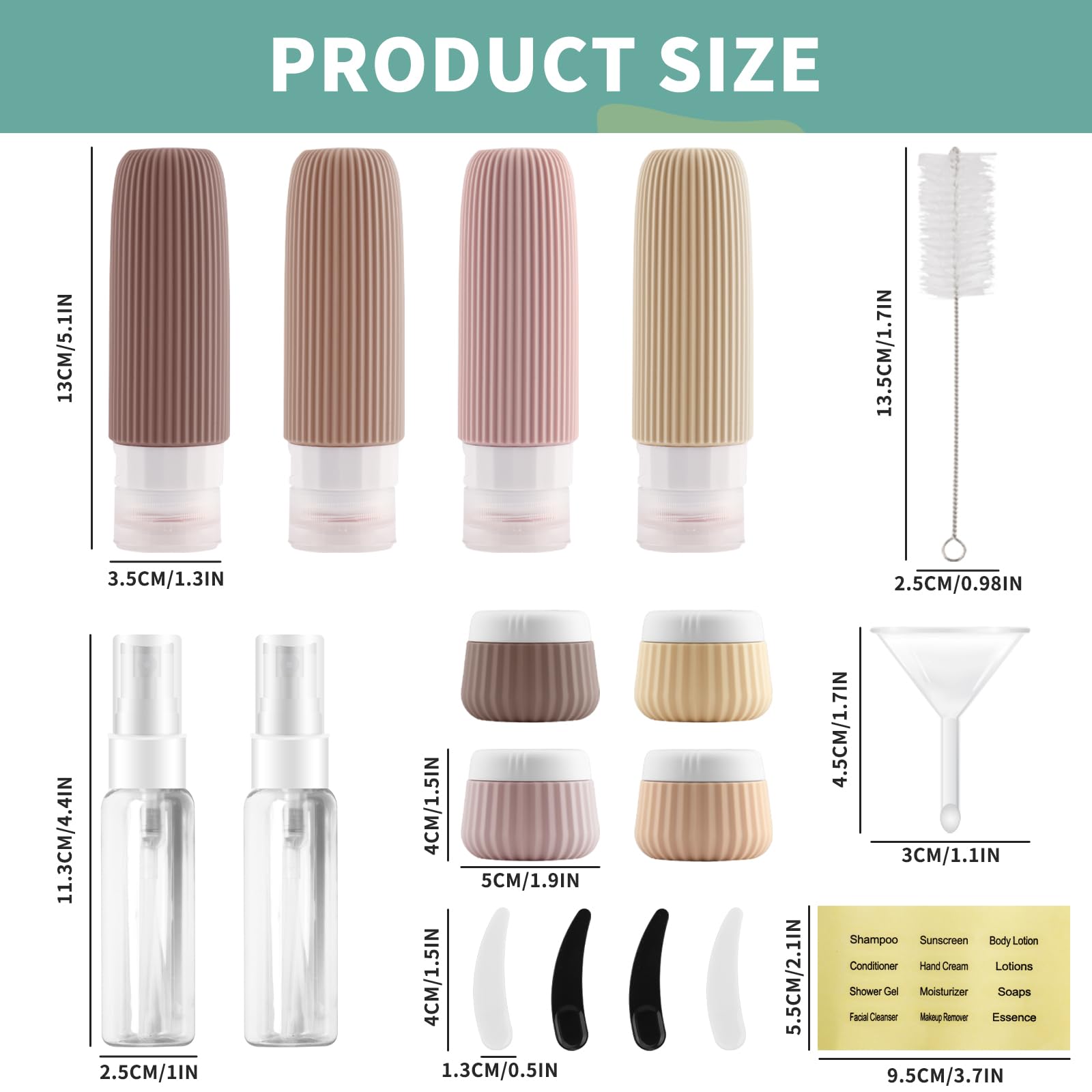 18 Pezzi Bottiglie da Viaggio in Silicone, Kit Viaggio Liquidi Riutilizzabili, Flaconi da Viaggio con Etichetta Possono Riempire Cosmetici, Articoli da Bagno e Altri Liquidi e Creme
