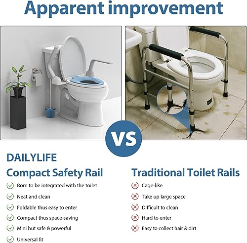 Miniatura 2 de Rieles de seguridad para inodoro para personas mayores, 480 libras de aluminio con asas plegables, rieles de asiento de inodoro resistentes para