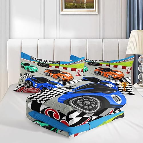 Miniatura 4 de Juego de ropa de cama de coche de carreras, edredón de plumón de coche de carreras de velocidad fresca para niños, niñas y adolescentes, juego de