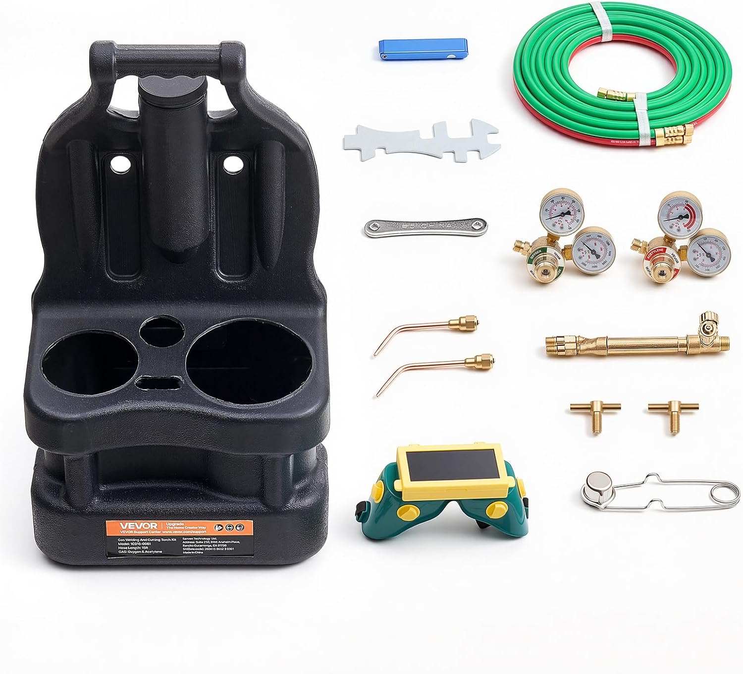 VEVOR Oxygen Acetylene Torch Kit with Check Valves and 15 ft Twin Hose | for Gas Welding, Brazing and Metalworking, with 2 Welding Tips, 2 Regulators and Cylinder Holder for Portable Workshop Use