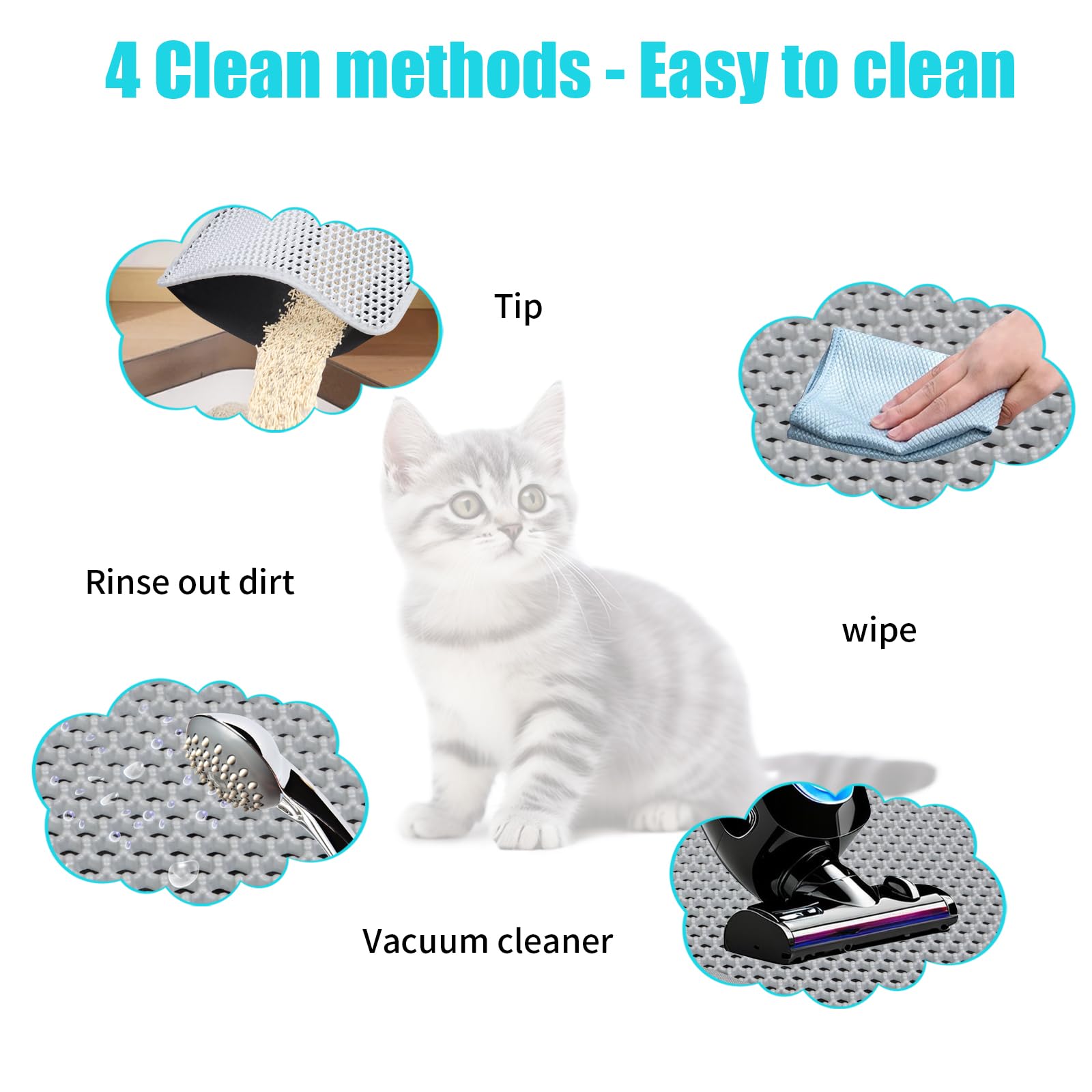 Cat Litter Mat, Kitty Litter Collector, Double Layered Honeycomb Design Waterproof, Anti Urine, Anti Slip, Easy to Clean, Limit Garbage (30"x24", Grey) - image 6