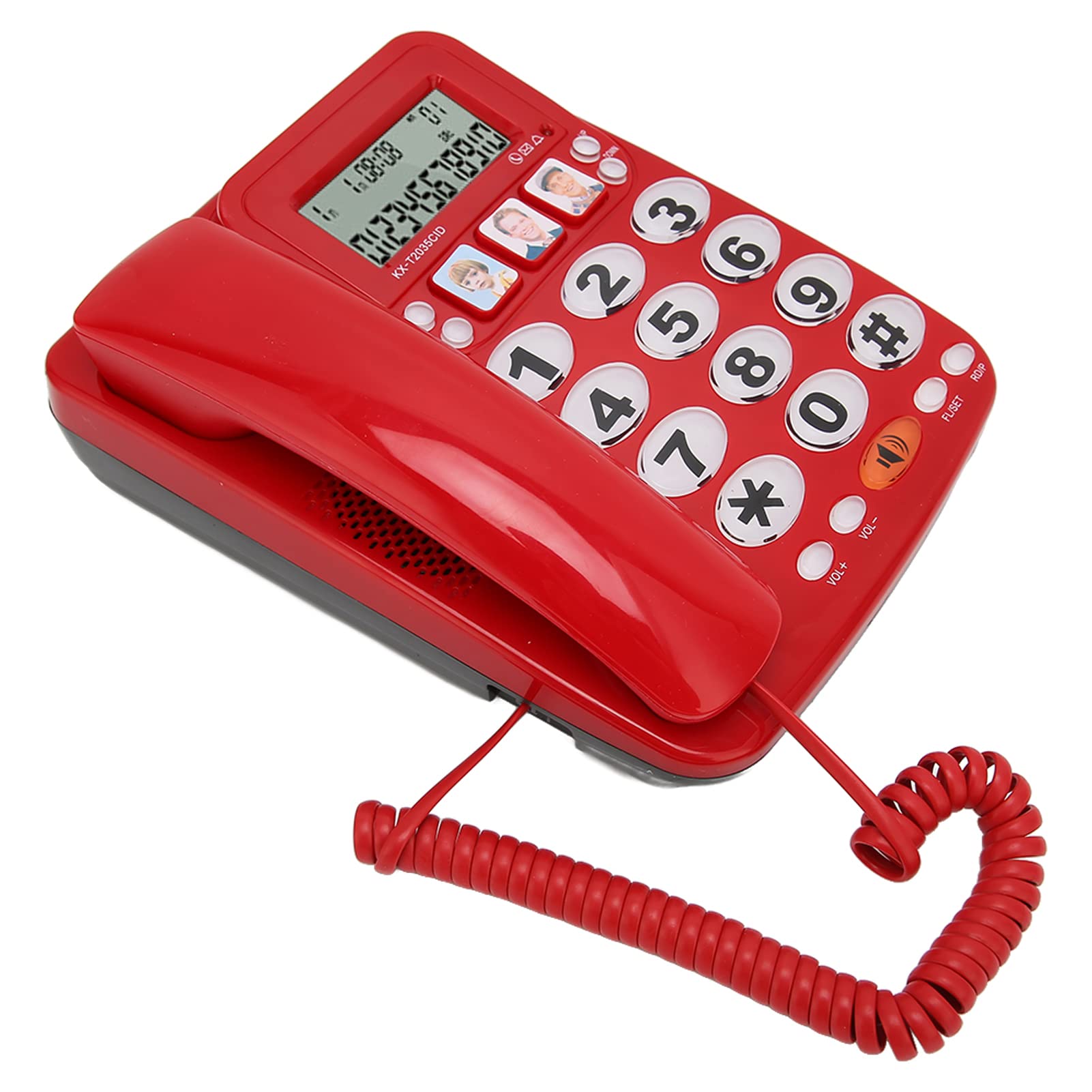 Pilipane Telefono con Filo con Suoneria Regolabile,Telefono con Tasti Grandi per Anziani, Telefono con Filo con ID Chiamante per Ufficio Domestico, Telefono Fisso Cablato Montabile a Parete(红色)