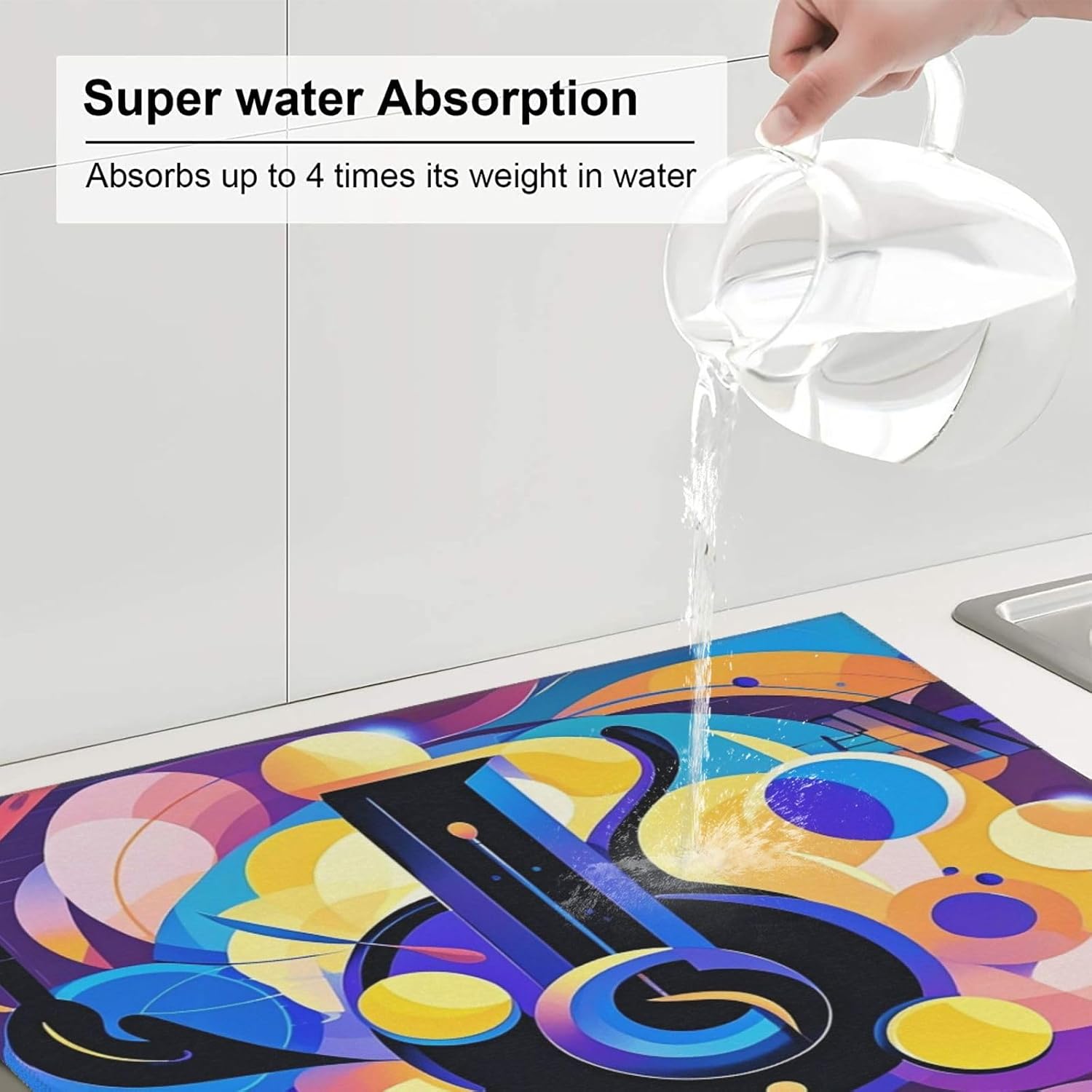 Dish Drying Mat Absorbent Drying Mats for Kitchen 16"×18" Abstract Music Themed Drying Mat Counter Dish Drainer Mats Non-slip Coffee Mat Dish Drying Pads for Rack Draining image 4