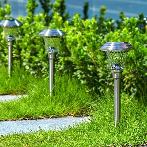 Miniatura 9 de BEAU JARDIN - Luces solares para exteriores para iluminar caminos patios y jardines hechas de cristal y acero inoxidables impermeables con Acero