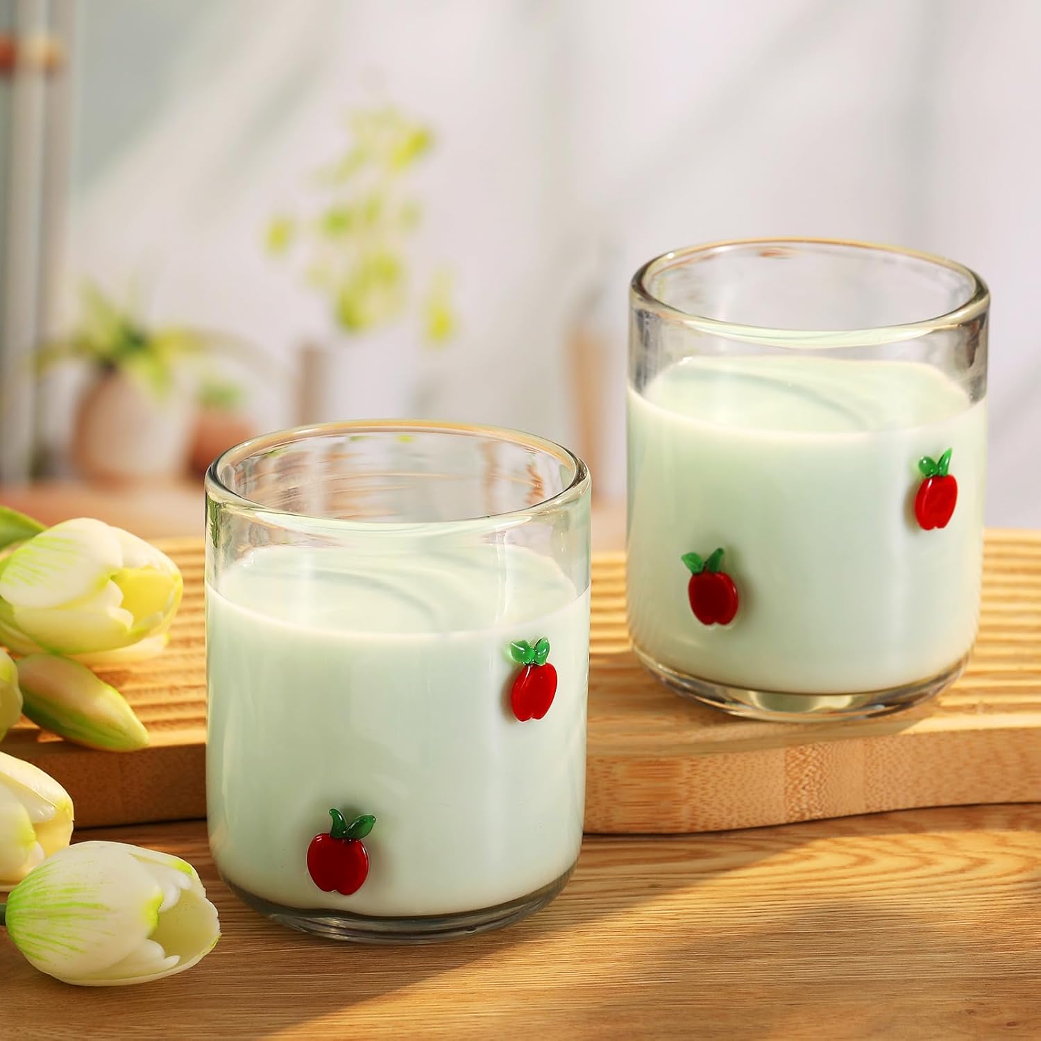 Icon Juice Glasses, 14oz Stemless Wine Drinking Juice Glass Cup for Valentine Party Supplies Gift(2 Pcs,Apple) - Image 2