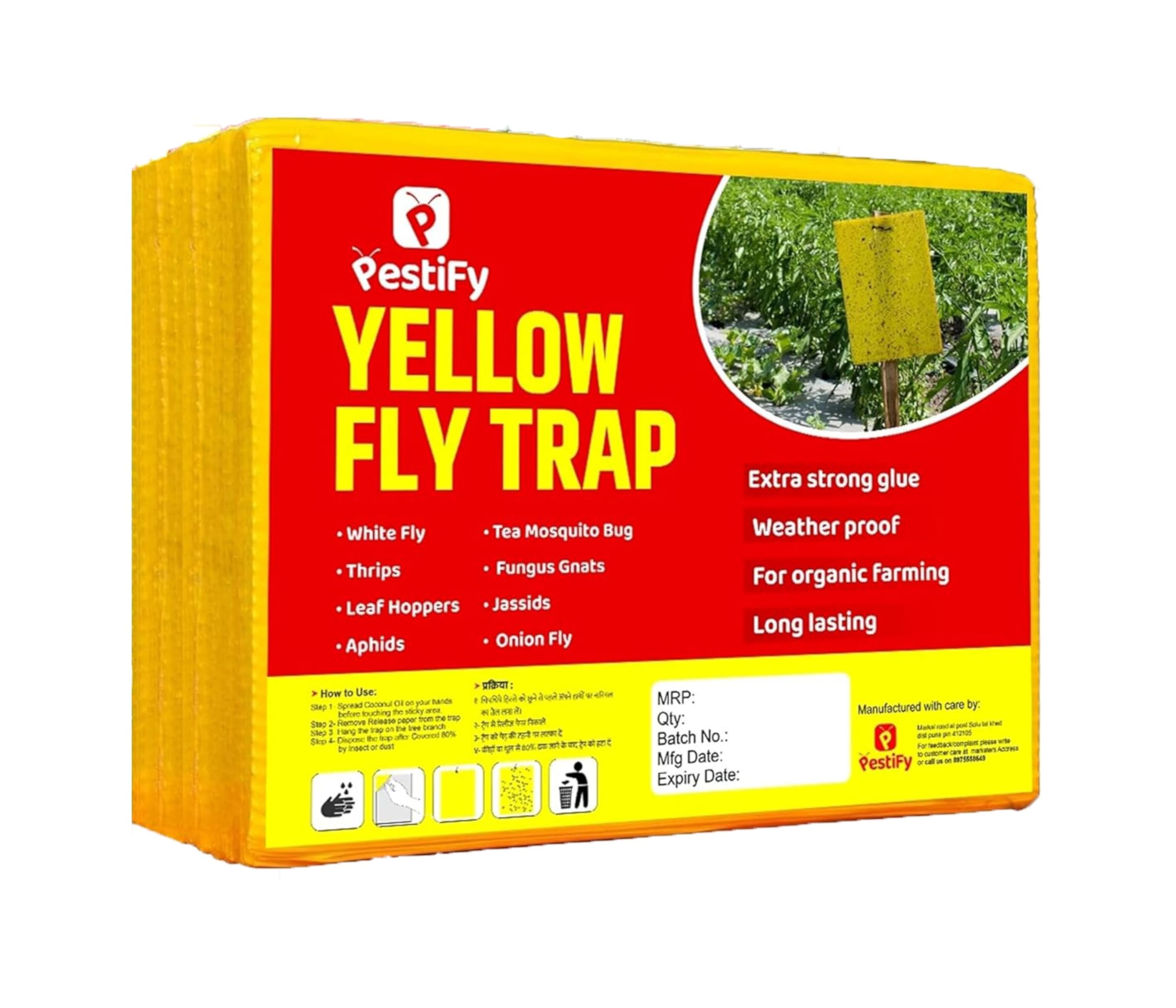 PestiFy A5 Yellow Sticky Trap for Insects Pack of 100 Sheets| for Garden & Agriculture to Control Whiteflies, Aphids, Thrips, Jassids| Fly Catcher Insect Catcher Glue Trap for 100% Results-image-5