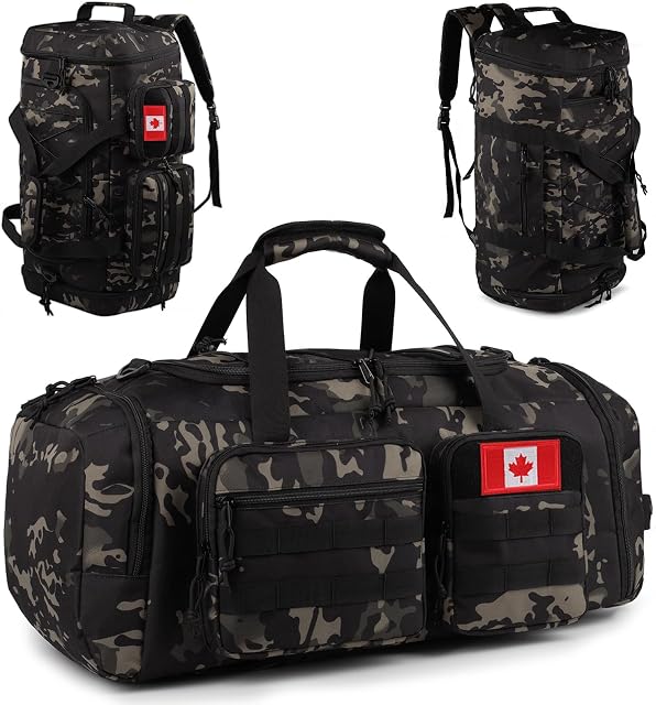 Sac de gym tactique pour hommes,50L Large 3 en 1 Sac à Duffle de sport avec compartiment de chaussures pour le voyage, Sac à dos de voyage imperméable