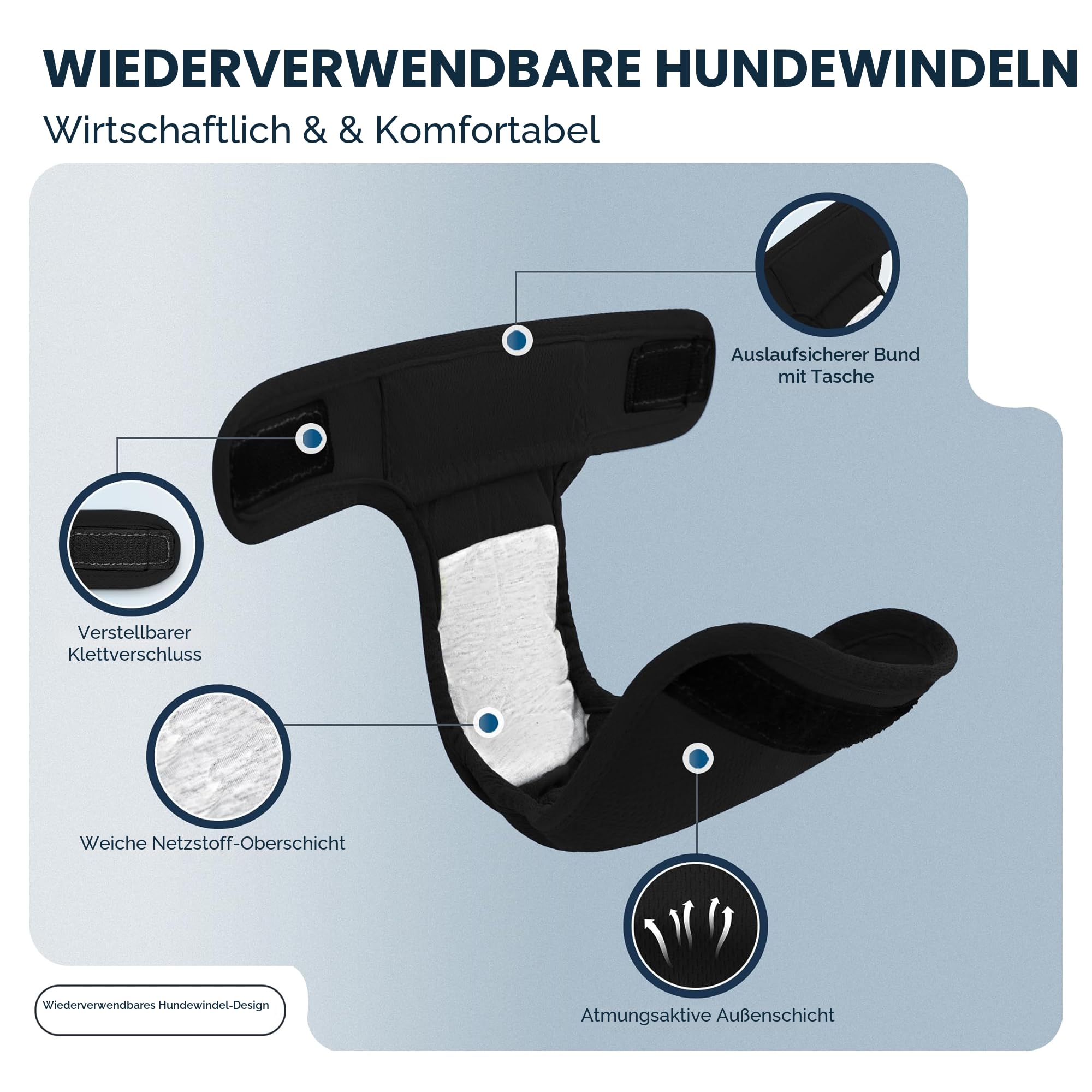 3er-Pack Windeln für Hündinnen, Wiederverwendbare Windeln für läufige Hündinnen, hochsaugfähige Hundewindeln für bei Inkontinenz mit verstellbaren (GANZ SCHWARZ, L, stück, 3)