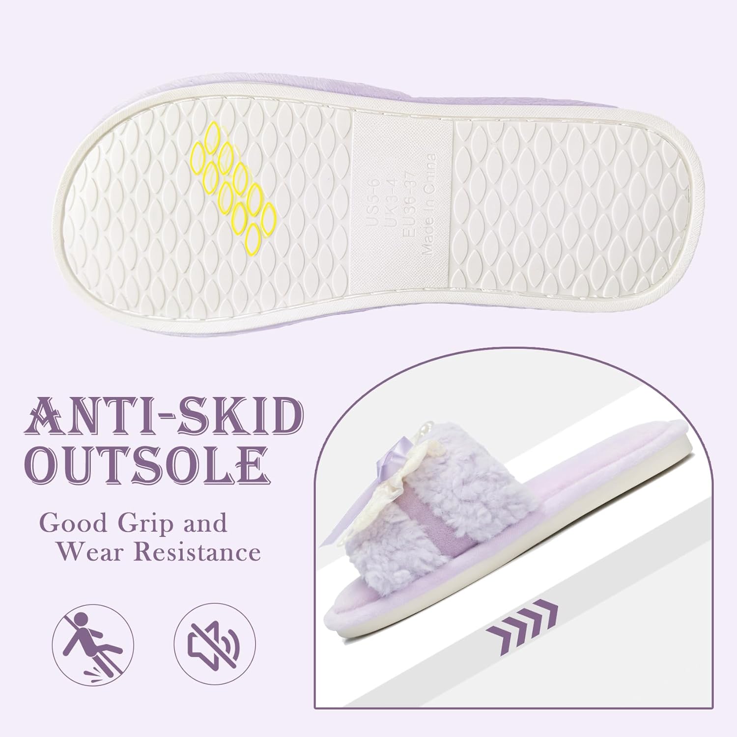 Women's Open Toe Memory Foam Slippers - Cute Fuzzy House Shoes with Lace Bow, Soft Plush Slides for Indoor Comfort, Cozy Non-Slip Gift Gifts for Women Mom Ladies - Image 6