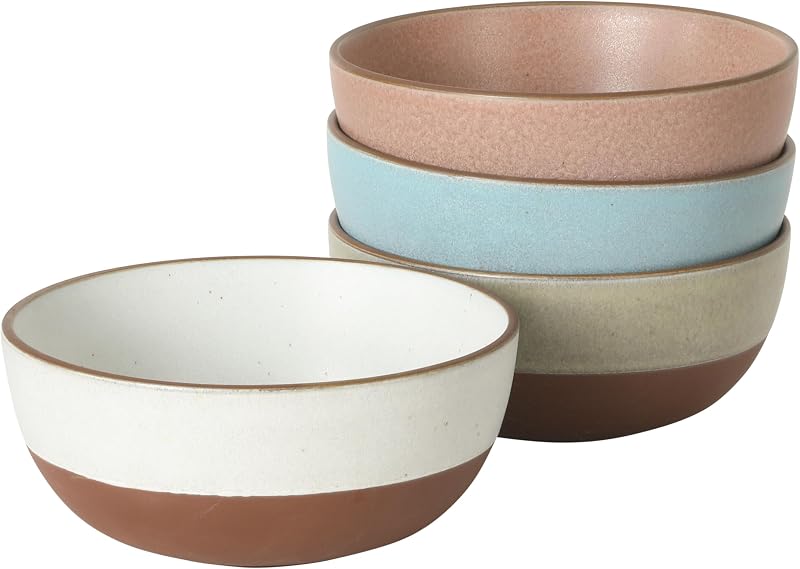 Gibson Elite William Crest 4 Piece Cereal Bowl Set, 6.25” Round Stoneware Bowls, Reactive Glaze Finish, Soup, Dessert & Snack Bowls, Microwave & Dishwasher Safe - Assorted Colors