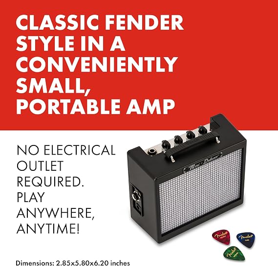 Fender Mini Deluxe Electric Guitar Amp, Mini Guitar Amp, Portable Guitar Amplifier, Guitar Accessories, 3 Watts, Black