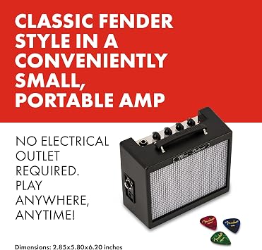Fender Mini Deluxe Electric Guitar Amp, Mini Guitar Amp, Portable Guitar Amplifier, Guitar Accessories, 3 Watts, Black