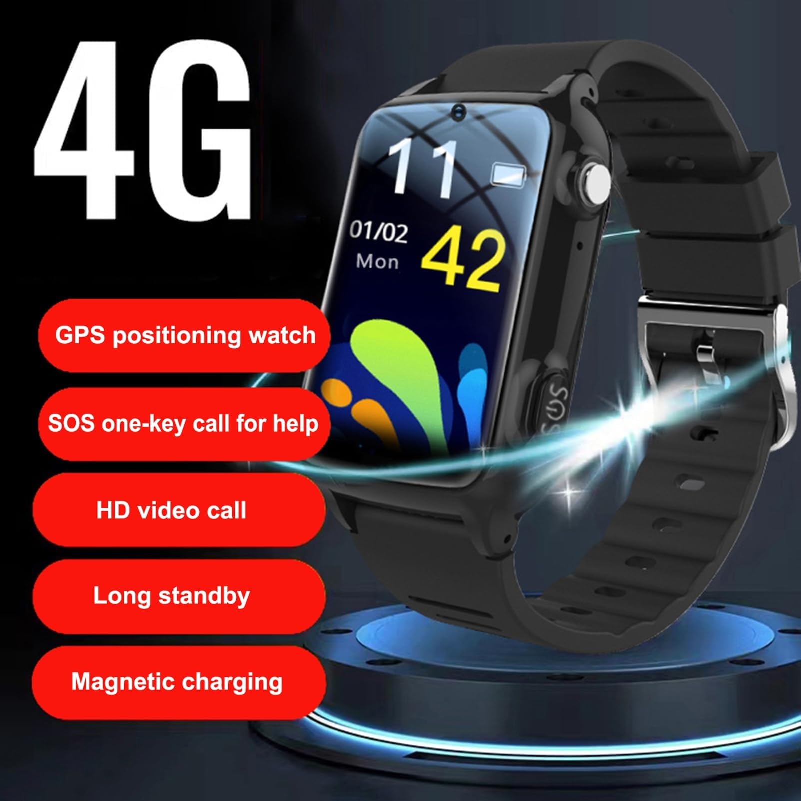 X&Z-XAOY Dispositivos De Alerta De Caídas para Personas Mayores Reloj Inteligente Impermeable Anti-Pérdida Reloj Alarma Personal con Botón SOS Videollamada HD&Carga Magnética para Madre/Padre(Red)