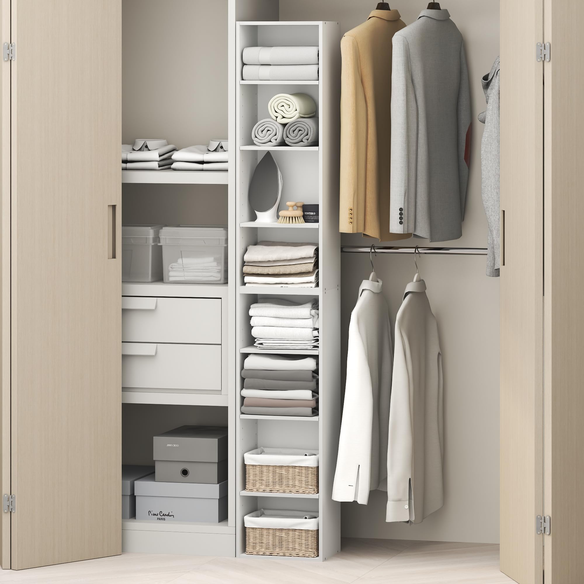 Furinno PASIR 8-Tier Closet Organizers and Storage, Open Shelf, Storage Organizer, 12-Inch Width, for Closet, Bedroom, White