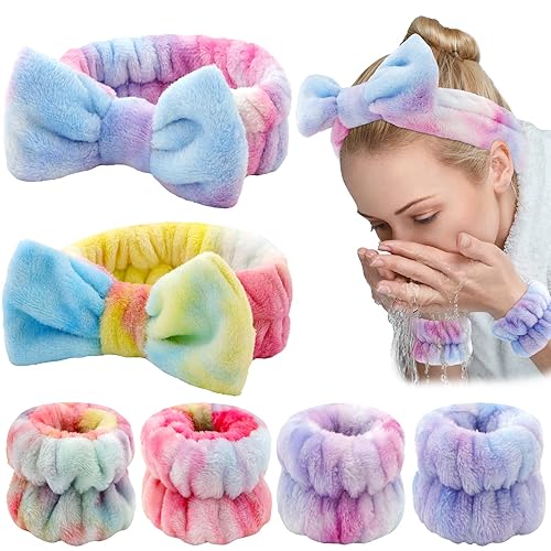 Miniatura 1 de WHAVEL Juego de 6 diademas y muñequeras de spa, diadema para lavado de cara, para el cuidado de la piel, para lavar la cara