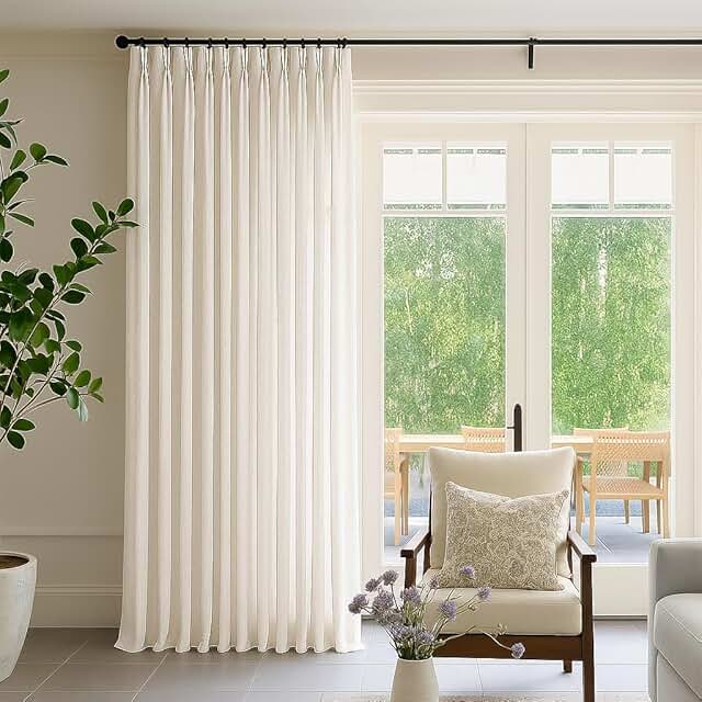HOMEIDEAS Natural Pinch Pleated Sheer Curtains, Light Filtering Linen Bl...
