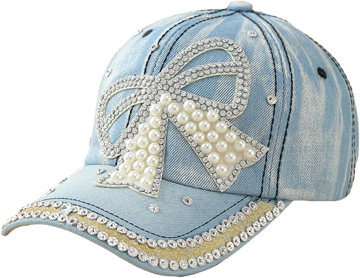 Women's Denim Baseball Cap with Pearl Rhinestone Trendy Y2k Visors UV Protection Sun Hat Outdoor 2026 - Image 6