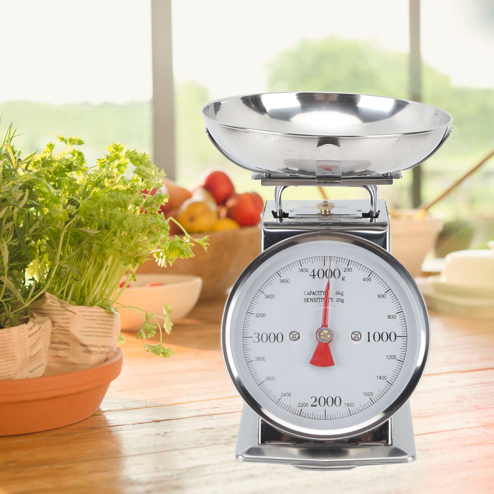 Tyenaza Bilancia da Cucina Meccanica, Tara Manuale, Bilancia per Alimenti con Quadrante in Acciaio Inossidabile ad Alta Precisione con Ciotola Rimovibile per la Cottura in Cucina (4KG)