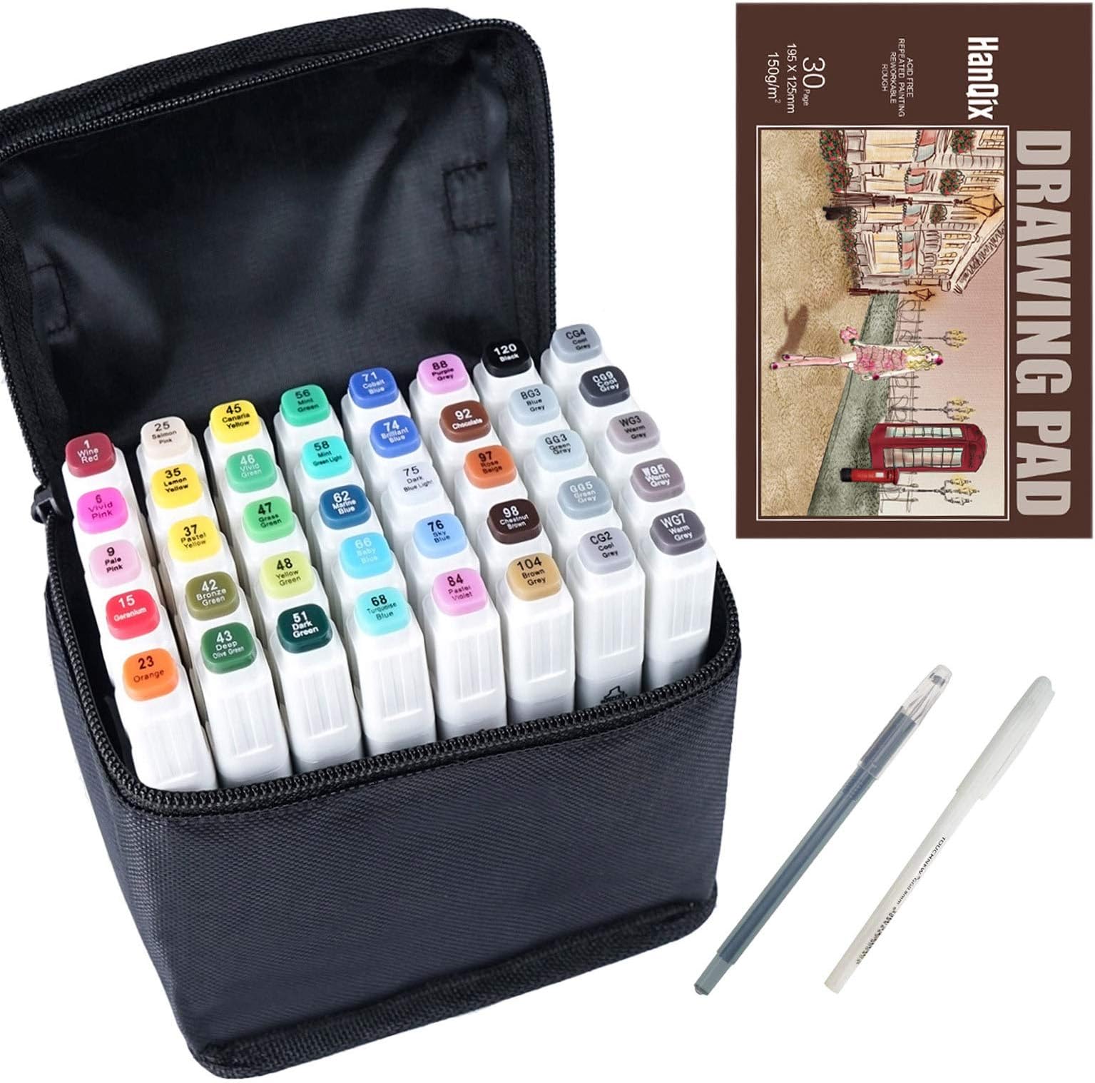 HanQix Drawing Marker Pen 40 Colours Animation Sketch Markers Set Dual Tip Marker For Artist Manga Graphic Markers Pens Set Brush With A5 Marker-Paper-Pad