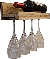 Vista 6 de Gianna's Home Botellero rústico de madera envejecida de madera envejecida con soporte para vidrio (madera roscada)