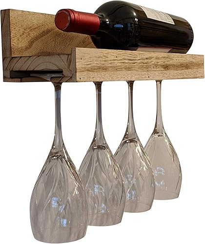 Miniatura 6 de Gianna's Home Botellero rústico de madera envejecida de madera envejecida con soporte para vidrio (madera roscada)