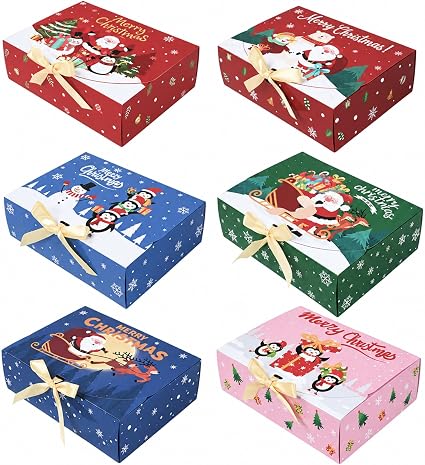 MORAINJAY 6 Pack Christmas Boxes with Lids, Red Xmas Gift Boxes ...