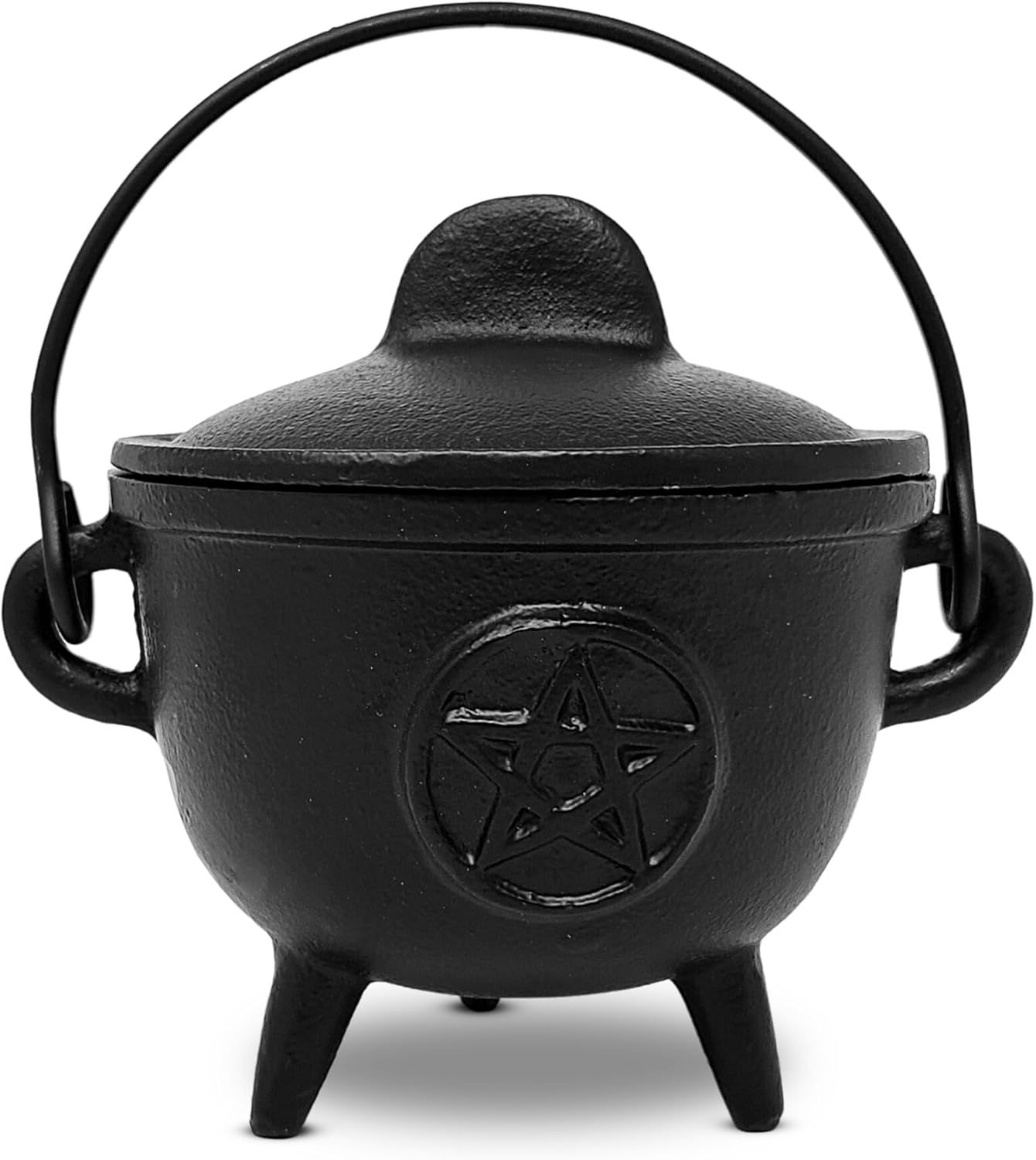 New Age Imports, Inc. Pentagram Cast Iron Cauldron w/Handle & lid, Ideal for smudging, Incense Burning, Ritual Purpose, Decoration, Halloween Decoration, Candle Holder, etc. (Pentagram - BR95)