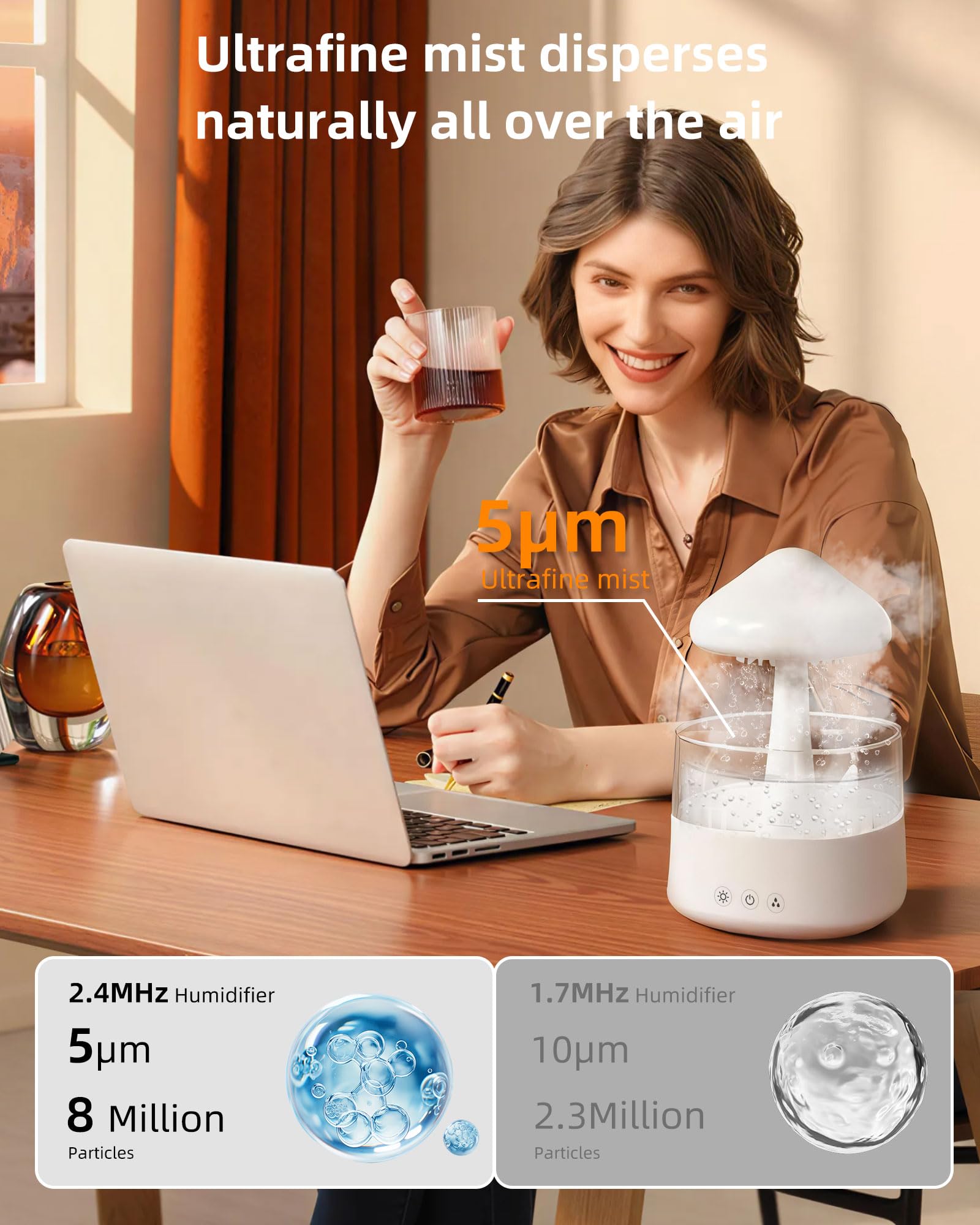 Humidificateur Ultra-Silencieux de 450 Millilitres, Doté de 3 Modes de Brouillard Pluvieux et de 7 Effets RGB, Adapté à la Chambre à Coucher, la Maison, le Bureau et la Chambre Bébé (CH08 Blanc)