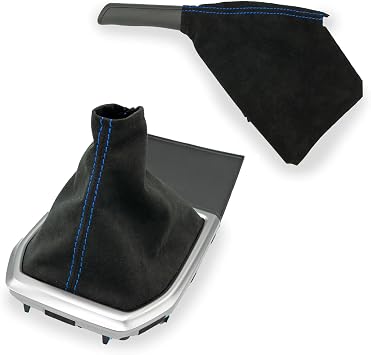 Billetworkz Shift Boot and E-Brake Boot Combo for Subaru WRX Manual 2022+ - Made with Premium Microsuede Fabric, Black Blue Stitching