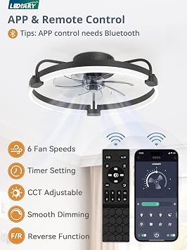 LEDIARY 20 Ceiling Fans with Lights and Remote, Low Profile Led Fan Light