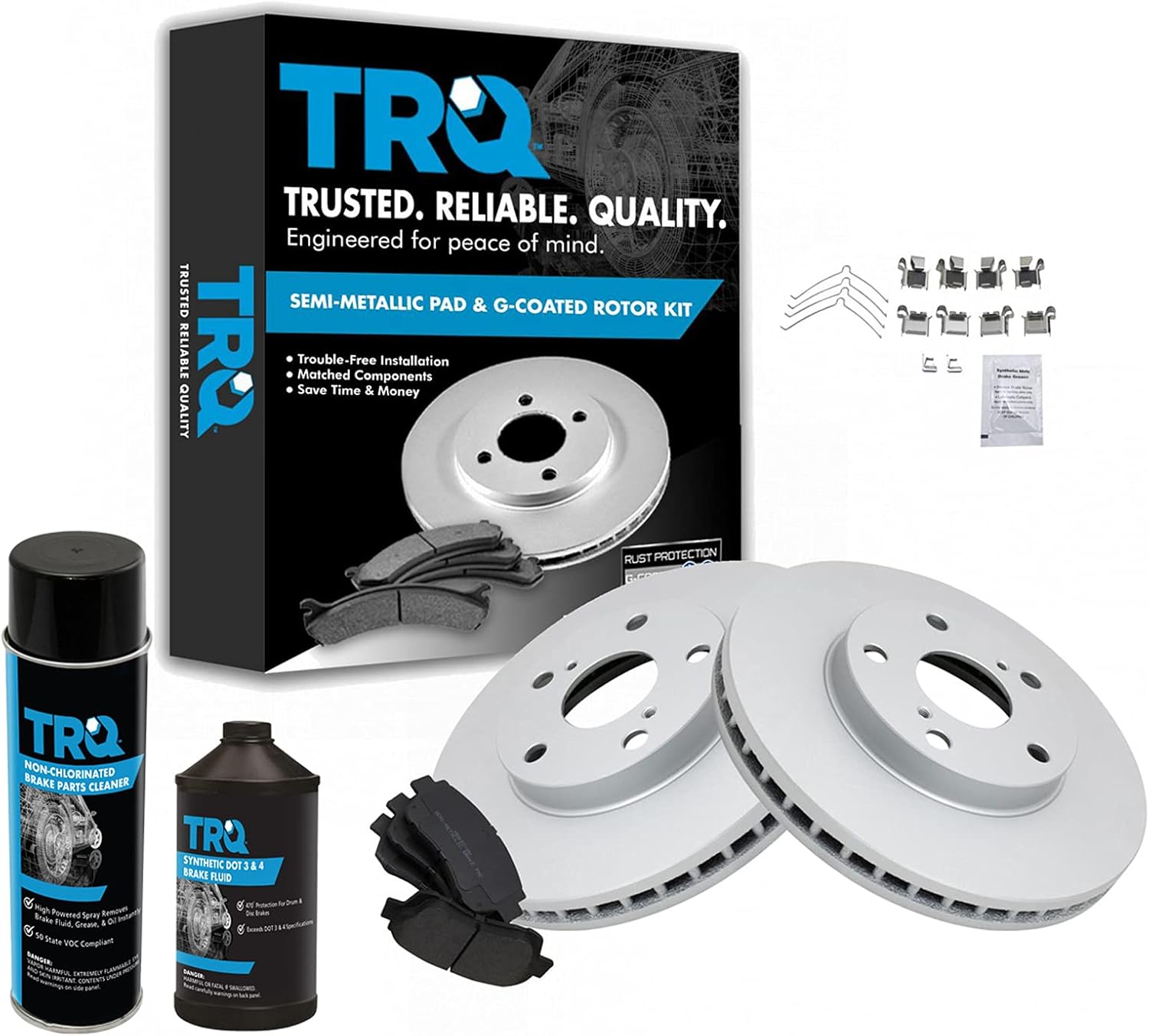 TRQ Front Brake Pad & Rotor Kit Brake Chemical Kit Brake Pads Brake Rotor Semi-Metallic Premium G-Coated Compatible with 1995-1997 Toyota Avalon 1996-2001 Camry 1998-2003 Sienna
