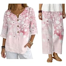 TOADDITDO Womens 2 Piece Linen Outfit Short Sleeve Button Down Linen Shirts and Flared Pleated Wide Leg Pants Loungewear Set