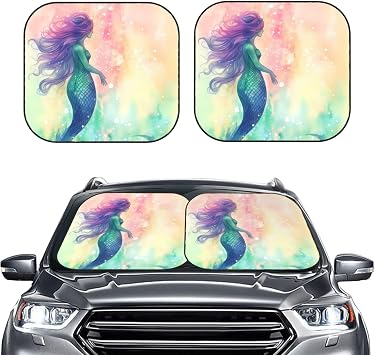Car Windshield Sun Shade Beautiful Mermaid tail Sun Shade Cover Car Front Windshield Sunshade 2 Piece Foldable Sunshades Window SunShade Protector for Most Sedans SUV Truck