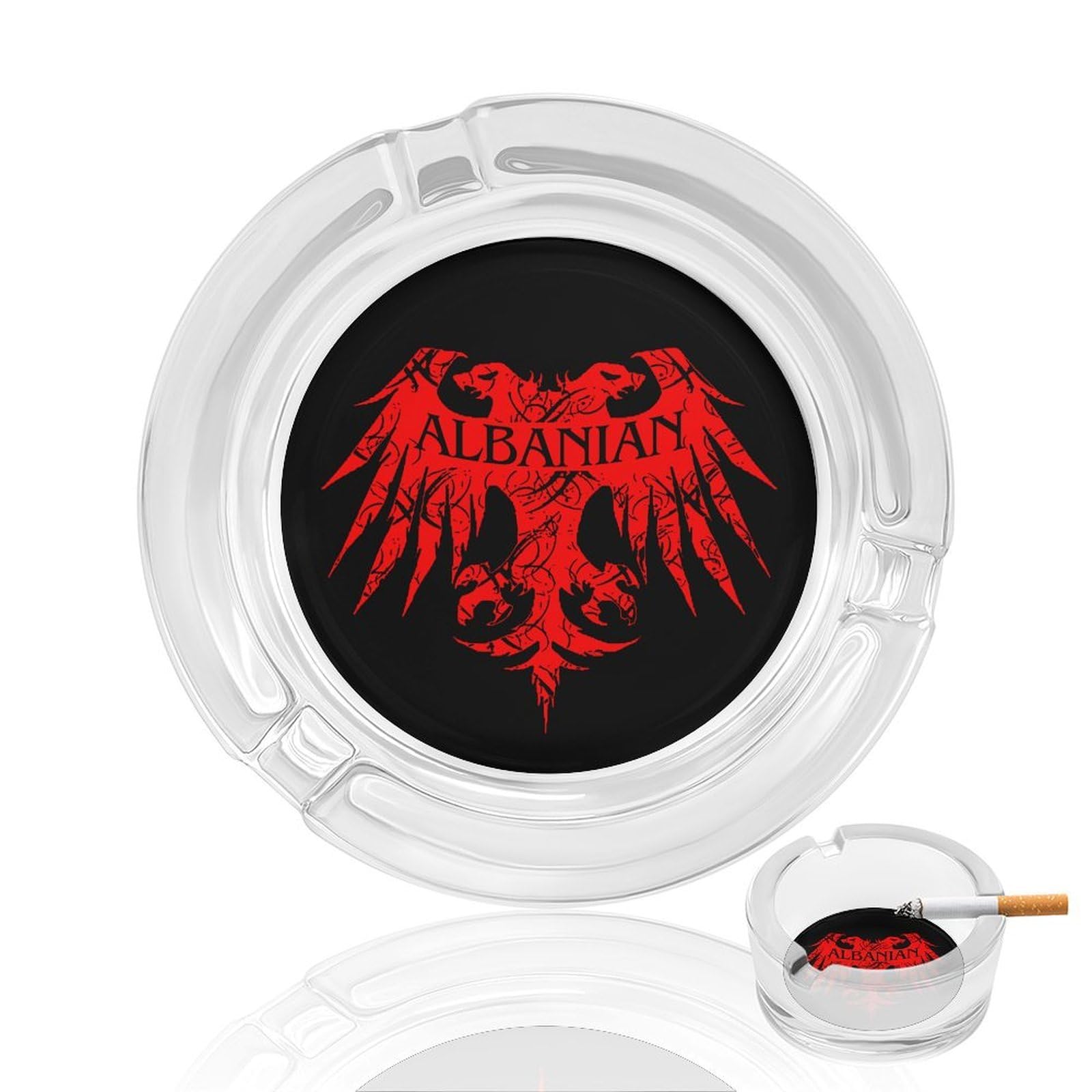 Nclqvjxzkhw Style Albanian Eagle Glass Ashtray Round Ash Tray Smoking Trays For Home Garden Outdoor