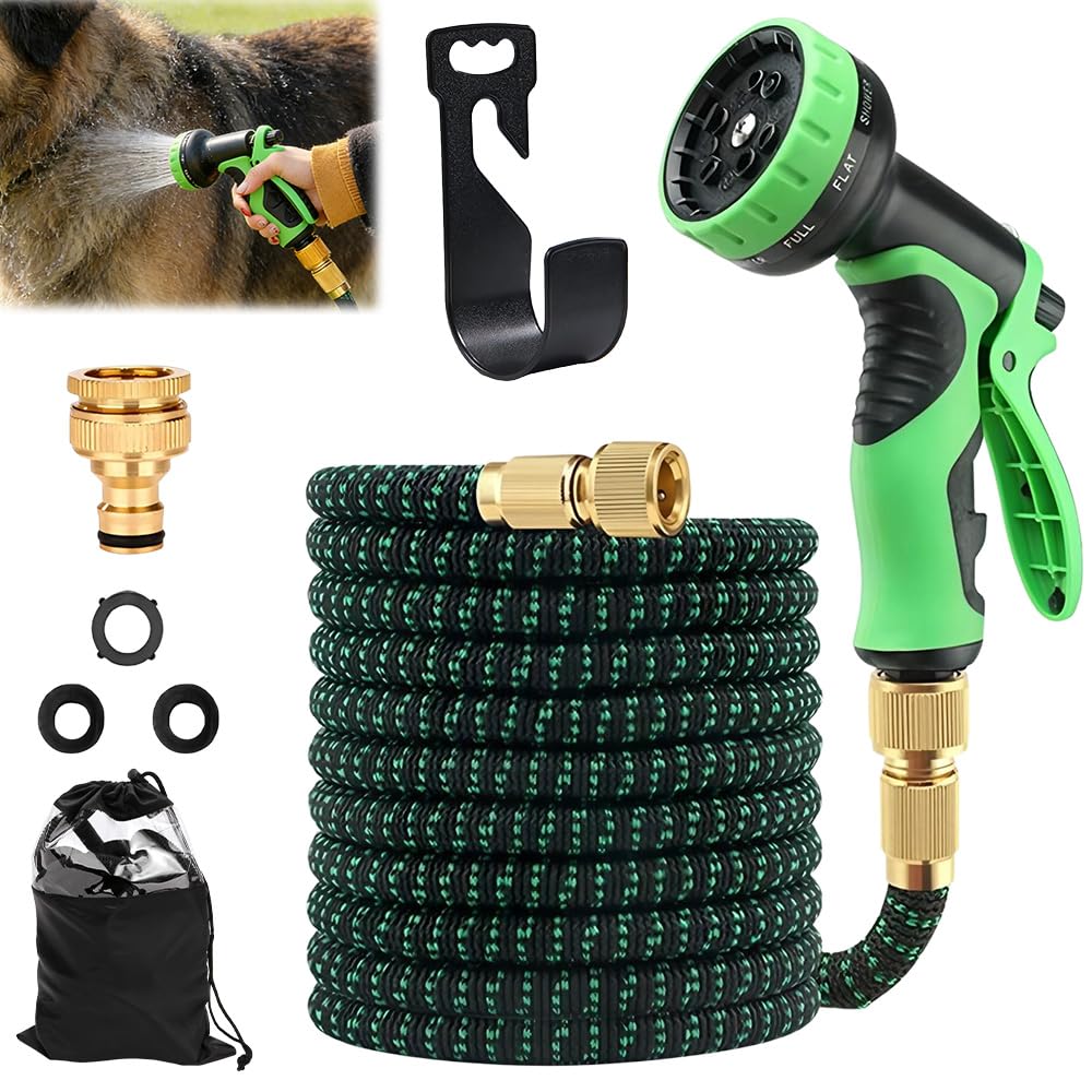 75FT Expandable Garden Hose, Flexible Expanding Magic Hose, Flexible Water Hose with 3/4", 1/2" Fittings, 10 Pattern Spray Nozzle, Expanding Magic Hose for Outdoor and Garden Irrigation Car Wash