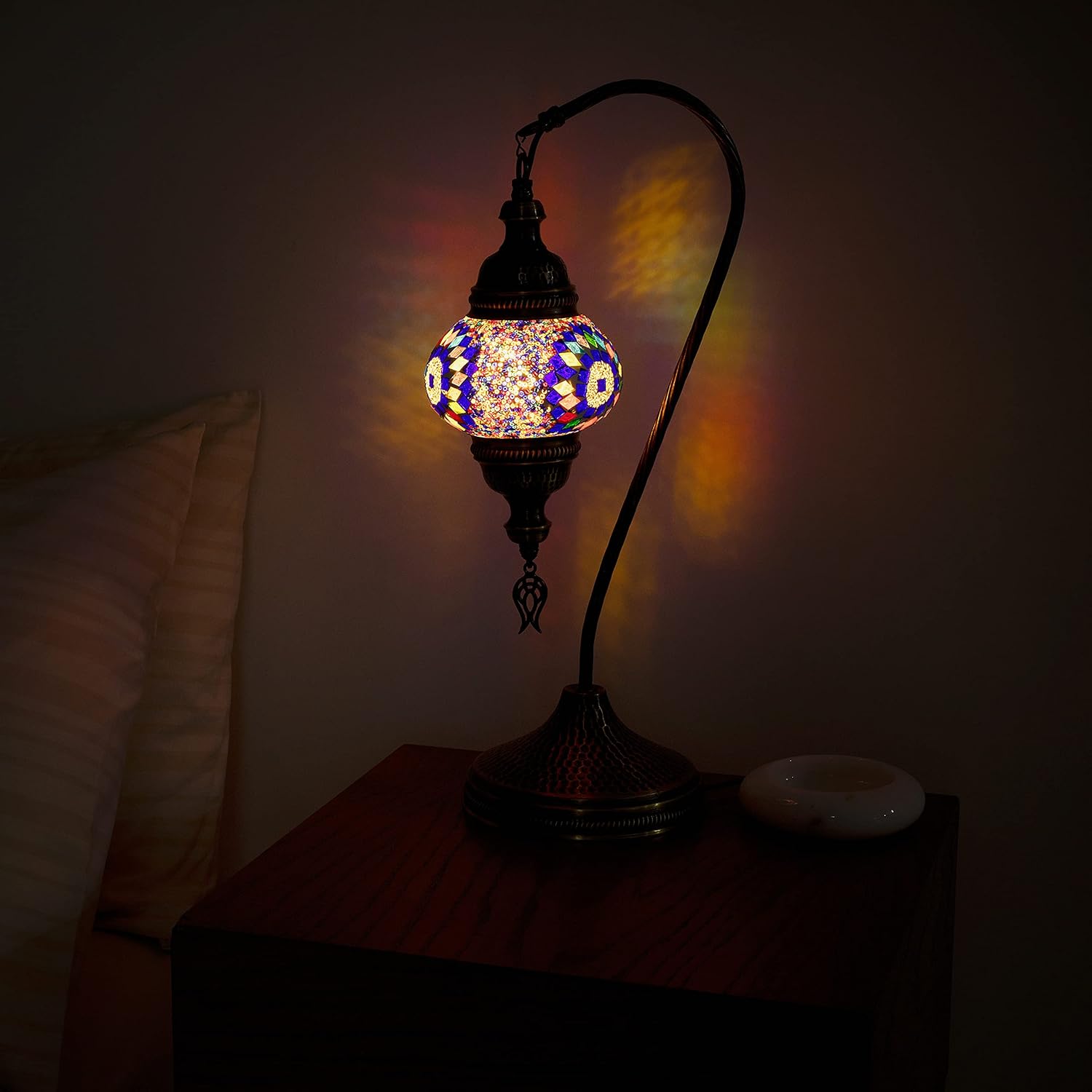 Moroccan Mosaic Table Lamp - Handmade Tiffany Swan Neck - Turkish Light - Mosaic Lamp - Decorative Turkish Lamps for Home/Office (Mix, Medium)