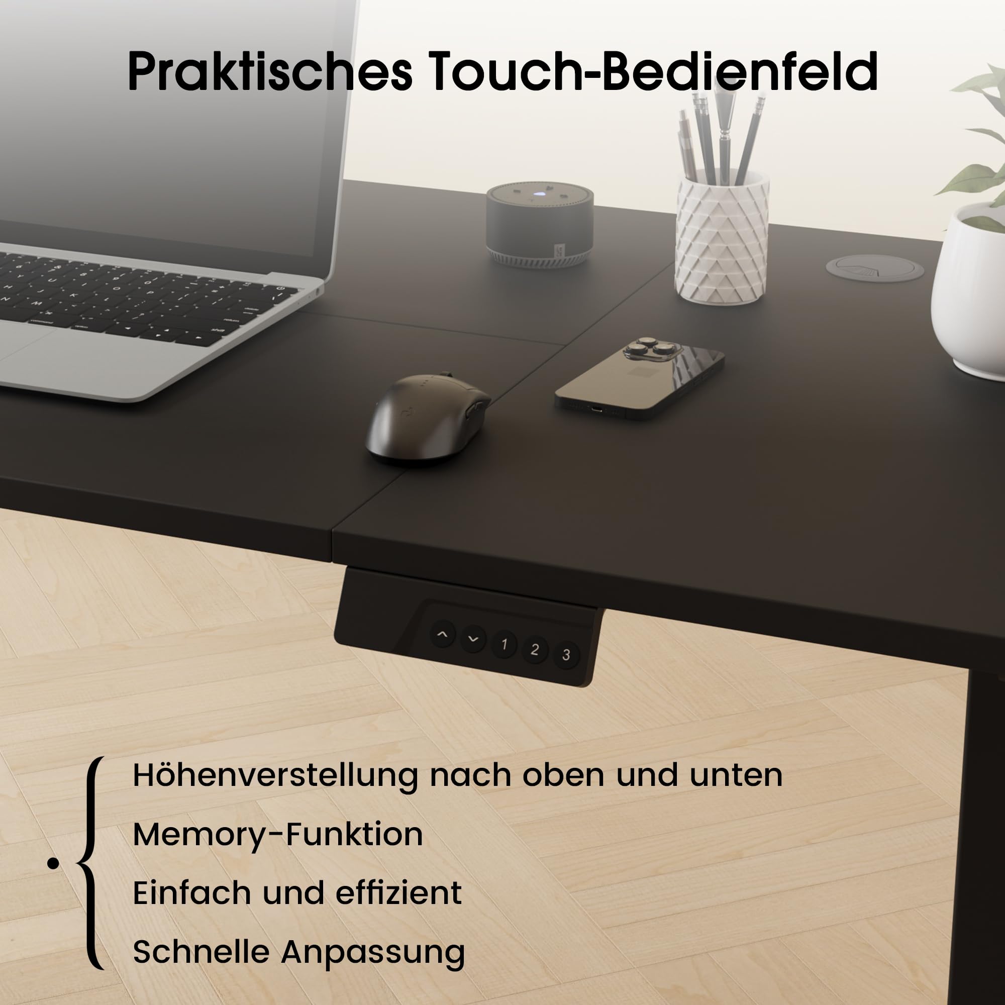 Höhenverstellbarer Schreibtisch 60x110cm,Elektrischer Schreibtisch mit Memory- und Anti-Kollisionsfunktion,Höhenverstellbar 70–117 cm, Ideal für Büro, Homeoffice und Gaming(Schwarz)