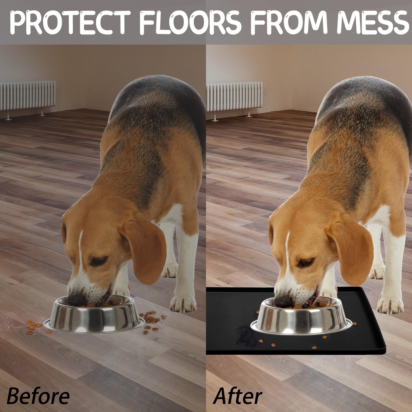 MateeyLife Silicone Cat & Dog Food Mat for Floors Waterproof, Anti-Slip Dog Bowl Mats for Food and Water, Pet Feeding Tray with Lip to Prevent Spills, Pet Placemat for Messy Drinkers to Protect Floor 18''×12'' Black - 5